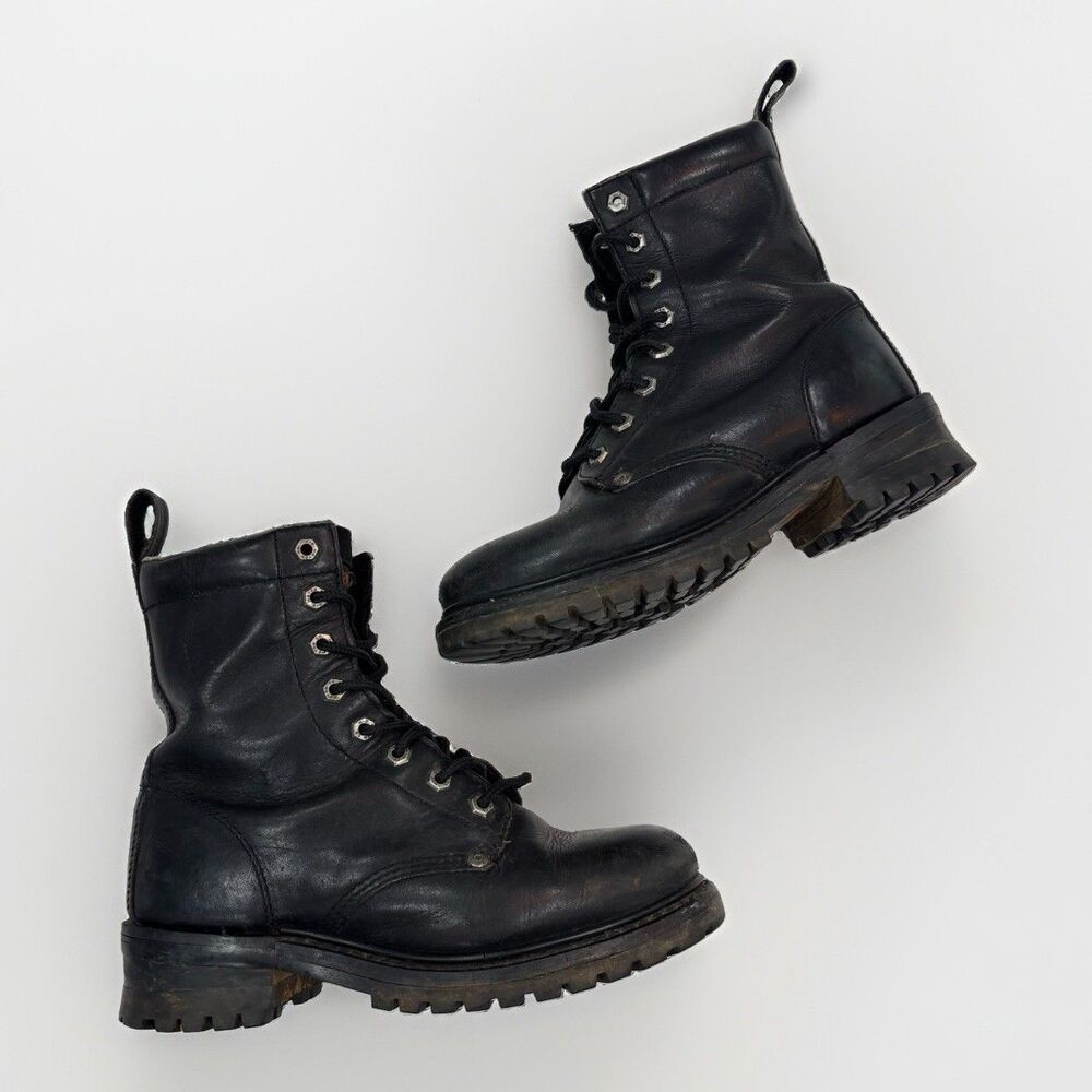 Harley‑Davidson Boots Womens Size 9 Black Leather Lace Up Zip Motorcycle Combat